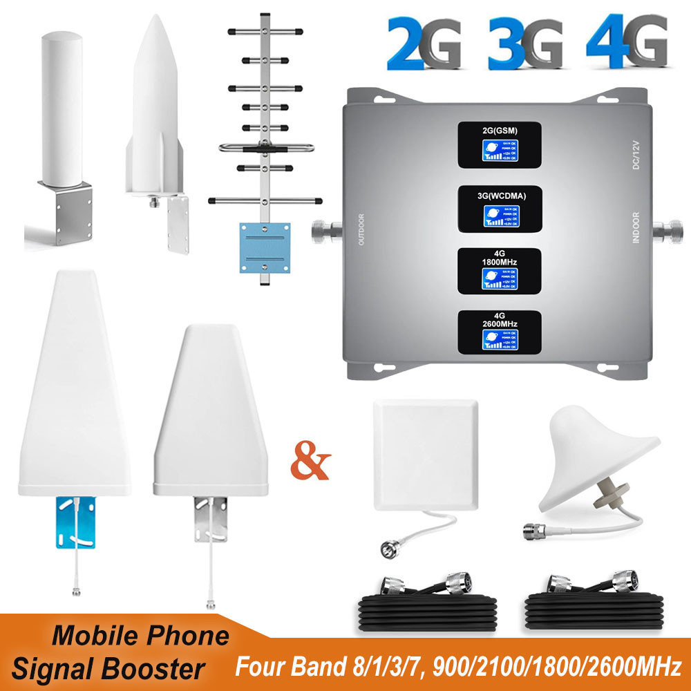 โทรศัพท ์ มือถือสัญญาณ Booster 2G 3G 4G Cellular Repeater เครื ่  องขยายเสียงเสาอากาศ Four Band 8/1/3/7 GSM 900/UMTS 2100/DCS 1800/LTE 2600MHz