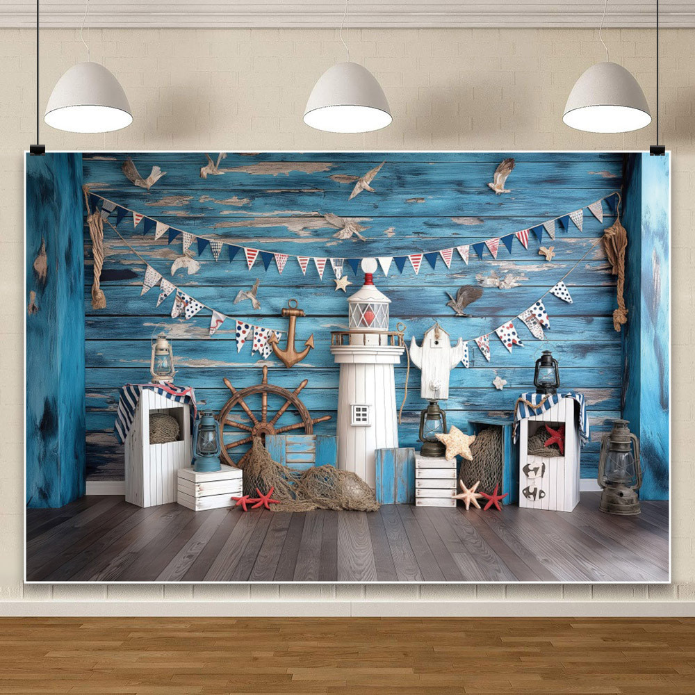 Sea Theme Nautical Rudder ปลาดาวฉากหลังไม้ Splint Board กะลาสีการถ่าย ...