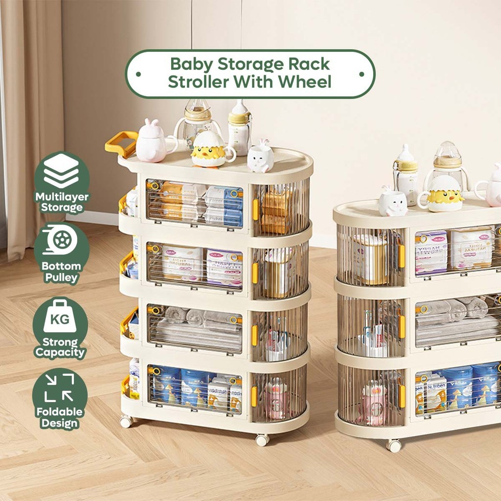 5 ชั้น Baby Storage Rack รถเข็นเด็กล้อลิ้นชักอเนกประสงค์ Anti-Dust ช่อง ...