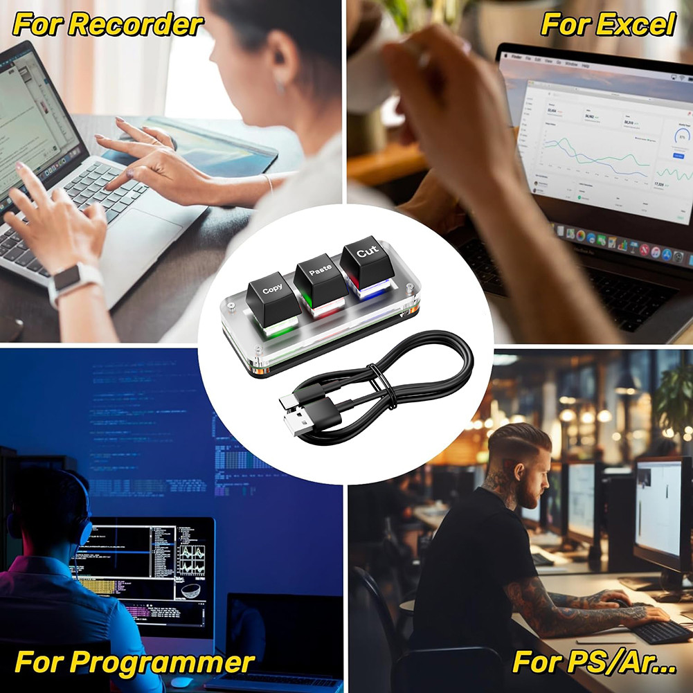 [colog.th] Rgb Mini Cut Copy Paste Keyboard 3-Key USB Type-C Gaming ...