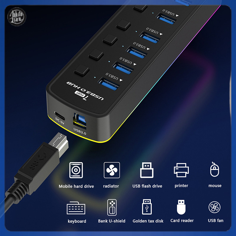 Wl| อะแดปเตอร์ฮับ USB 3.0 RGB 7 พอร์ต ความเร็วสูง 5Gbps | Shopee Thailand