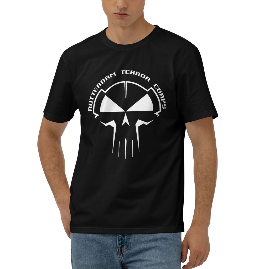 Maglietta Rotterdam Terror Corps Uomo - Cotone Biologico 100%, Manica Corta, Girocollo, Stampa Gabber Hardstyle Techno - Nero