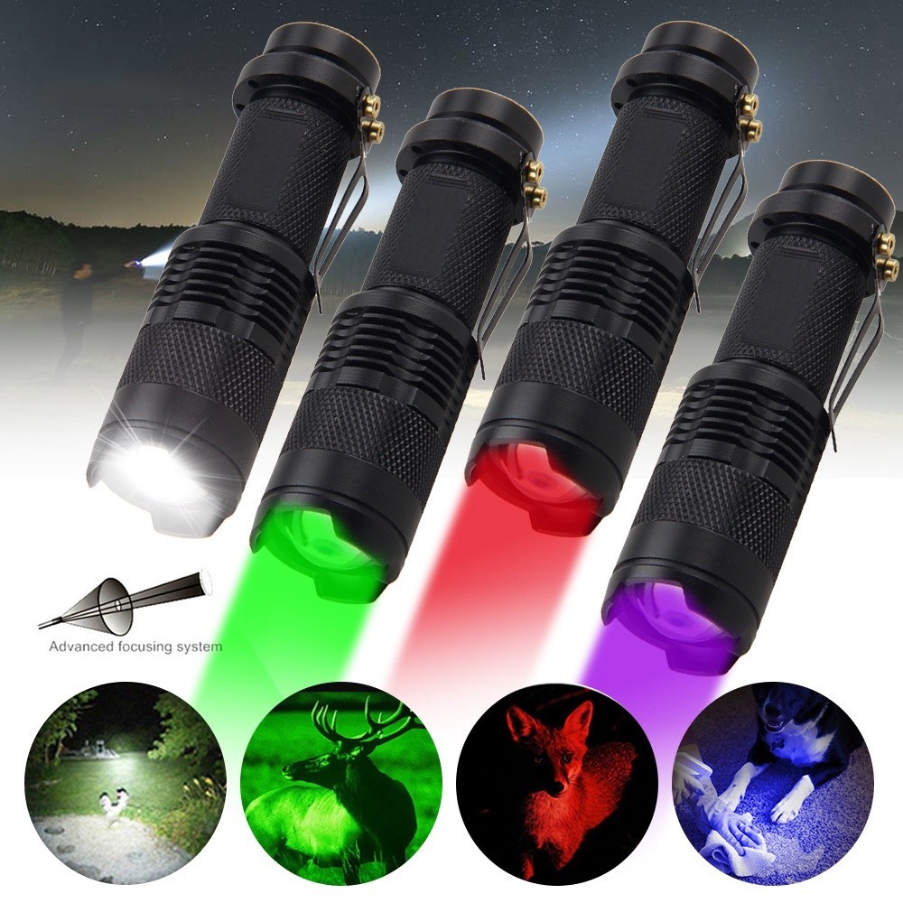Mini sk68 zoomable LED flashlight waterproof green/red/white/UV 395nm ...