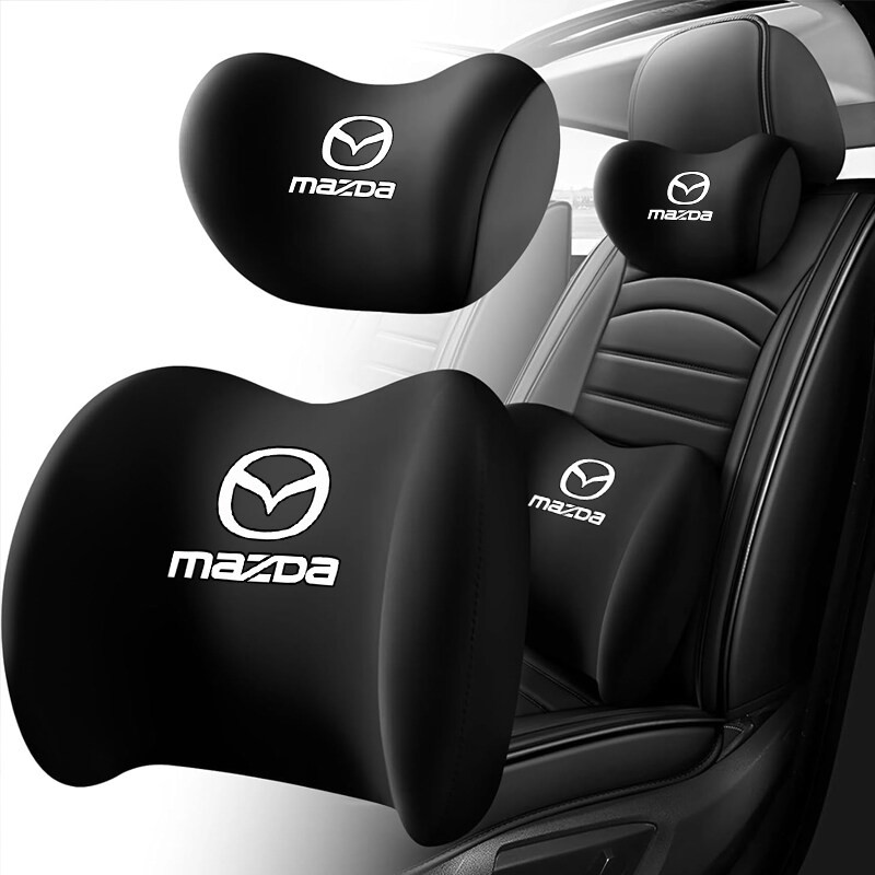 Luxury Car Neck Pillow For Mazda Seats – Soft PU Leather Headrest Support, Embroidered Logo