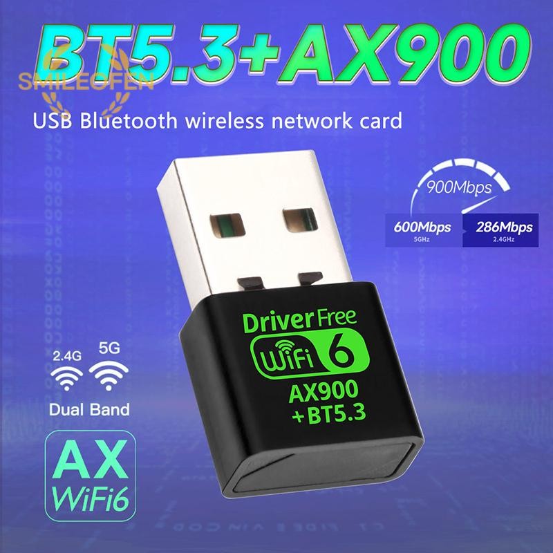 [Smileofen] Ax900 WiFi 6 USB 5.3 อะแดปเตอร์ 2in1 Dongle Dual Band 2.4G ...