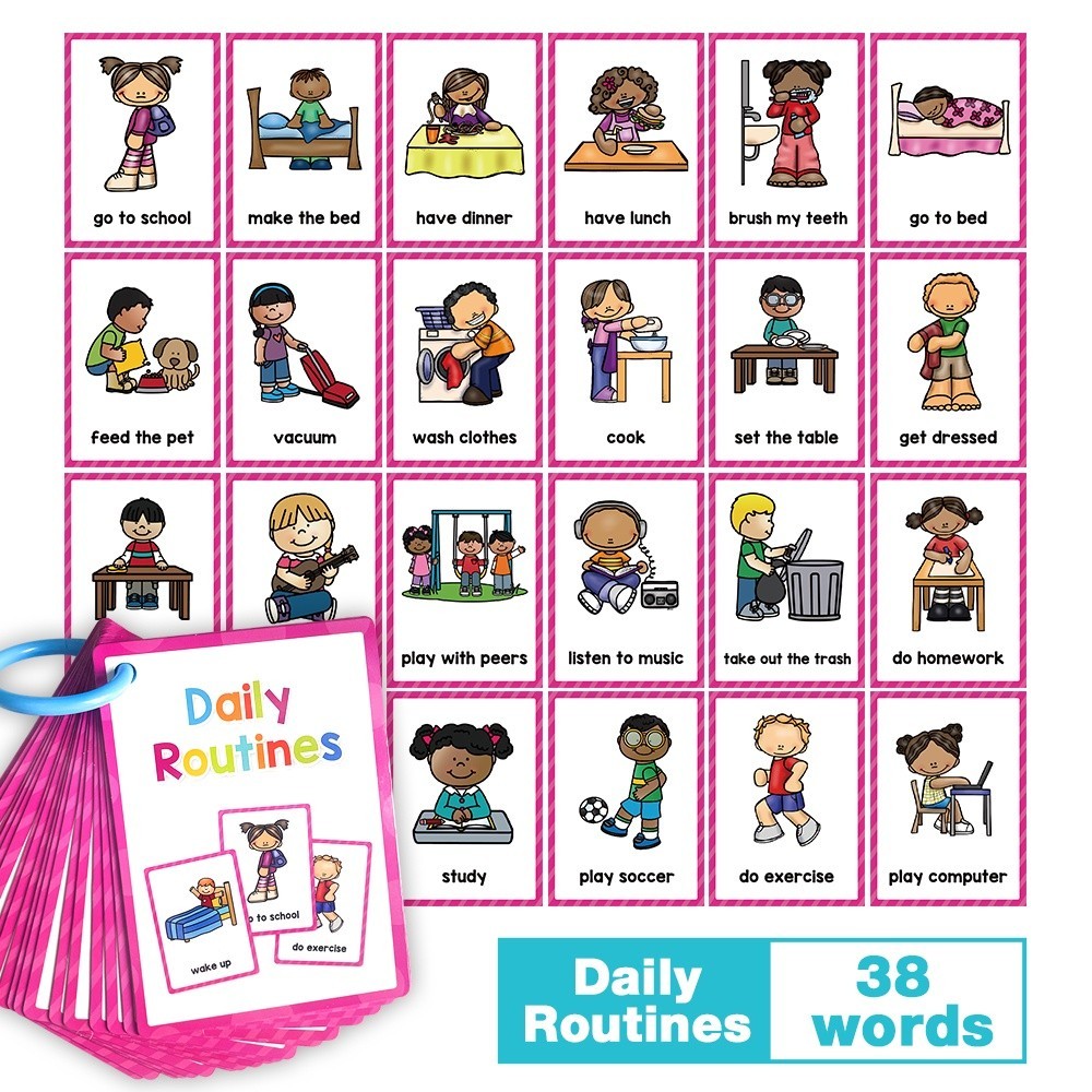 Daily Routines English Flashcards สมุดการ์ดคำศัพท์ภาษาอังกฤษ การ์ดภาษา ...