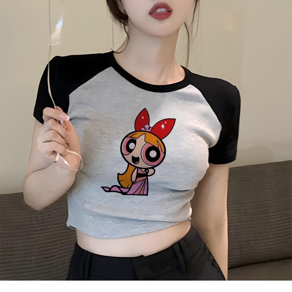 Powerpuff Girls streetwear ik2 เสื้อครอปหญิง Kawaii cyber y2k เสื้อยืด ...