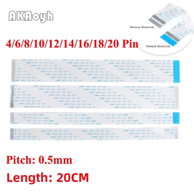 10pcs FPC FFC Ribbon สายแบนแบบยืดหยุ ่ น 4/6/8/10/12/14/16/18/20 Pin ...