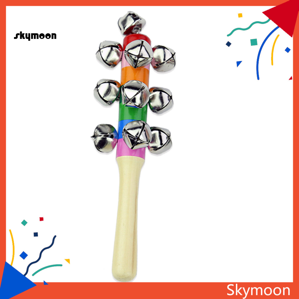 Skym * หลากสีไม ้ Jingle Bells Stick Shaker Rattle เครื ่ องดนตรีของเล ...