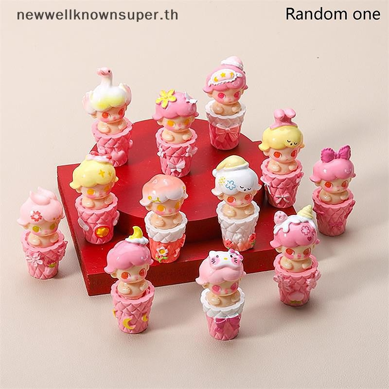 ใหม่สุ่มหนึ่งน่ารักสีชมพู Dimoo Cherry Blossom ถ้วยตุ๊กตา Micro ภูมิ ...