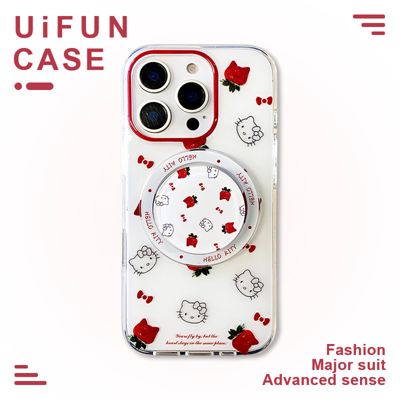 สตรอเบอร์รี่เกาหลี Kitty Cat Kickstand Mobile Case เข้ากันได้กับ iPhone ...