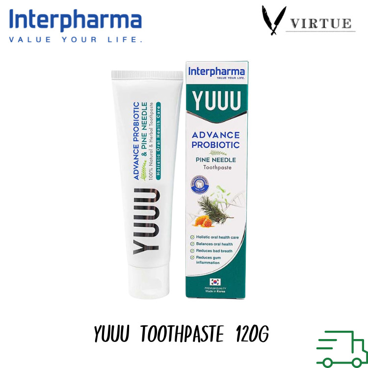 YUUU toothpaste ยาสีฟัน [1หลอด] สูตรโปรไบโอติก และ น้ำมันสนเข็มเกาหลี ช่วยระงับกลิ่นปาก 120g