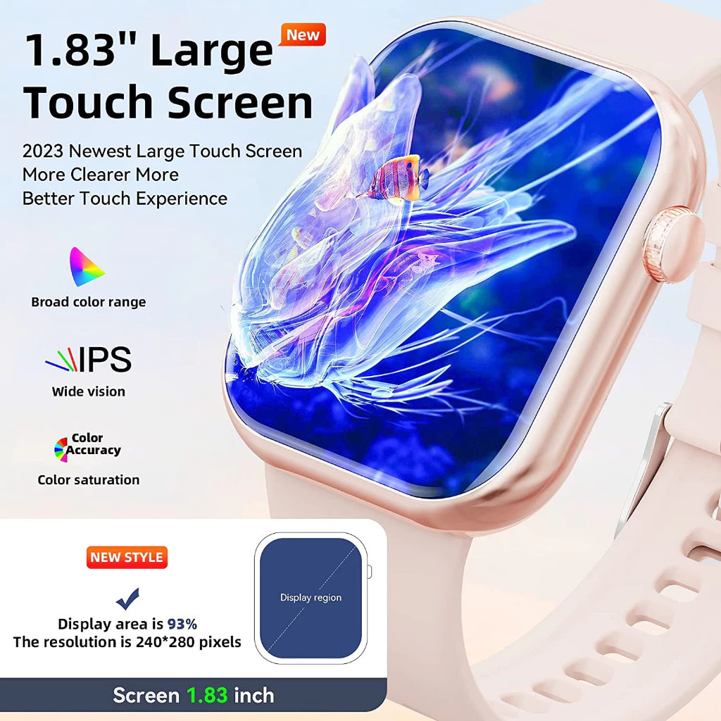 Aolon Foomlite 1.83 นิ้ว สมาร์ทวอทช์ เครื่องติดตามฟิตเนส อัตราการเต้นของหัวใจ/การตรวจจับความดันโลหิต กันน้ำ สมาทวอช
