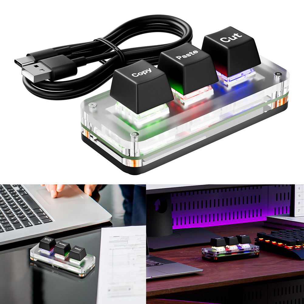 คีย์บอร์ดเล่นเกม RGB Mini Cut Copy Paste 3-Key USB Type-C | Shopee Thailand
