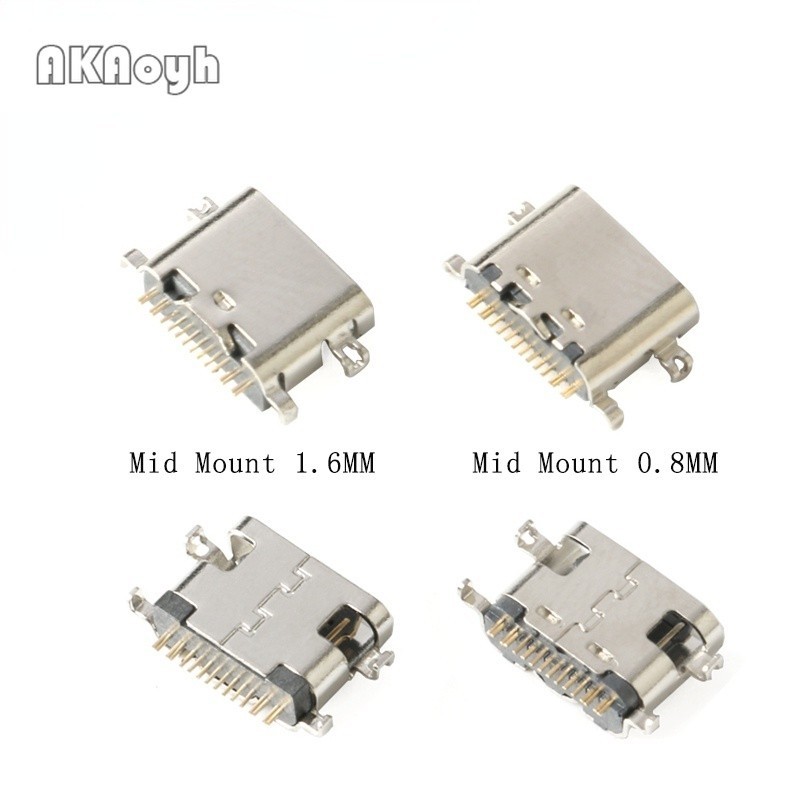 100 ชิ้น USB-3.1 USB Connector ประเภท C แนวนอน Mid Mount 16P หญิง 1.6 ...
