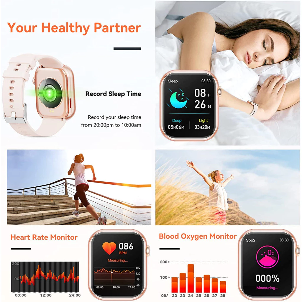 Aolon Foomlite 1.83 นิ้ว สมาร์ทวอทช์ เครื่องติดตามฟิตเนส อัตราการเต้นของหัวใจ/การตรวจจับความดันโลหิต กันน้ำ สมาทวอช