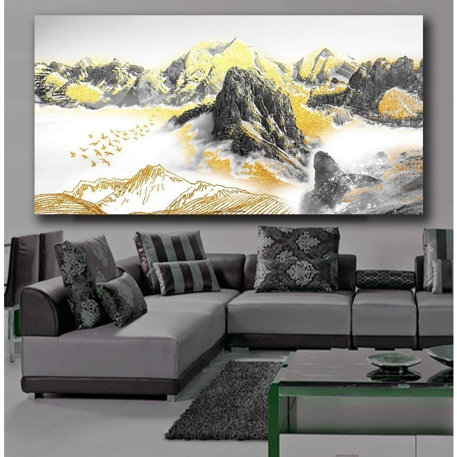 (ส่งจากไทย) Canvas รูปภาพพิมพ์ผ้าแคนวาส ขนาด 40x80cm. สินค้าพร้อมกรอบ ภาพภูเขาเสริมฮวงจุ้ยภาพแขวนผนัง ภาพพิมพ์แคนวาสแท้