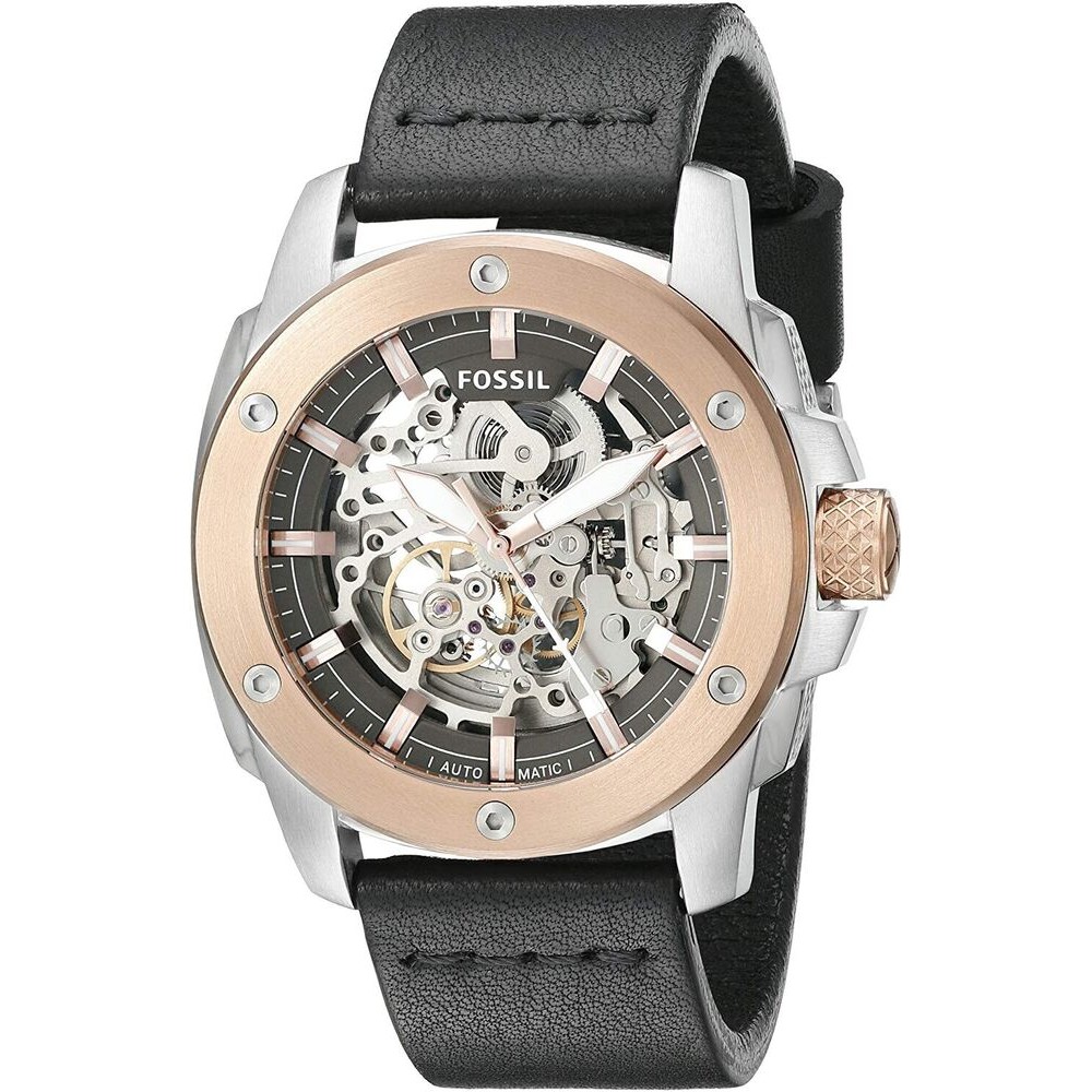 Fossil ME3082 50mm Modern Machine Automatic Skeleton Dial Black Band ...