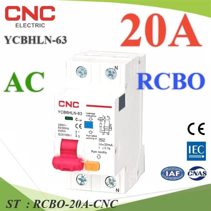20A RCBO 2P เบรกเกอร์กันดูด RCBO ตัดวงจรไฟฟ้า AC L-N เมื่อมีไฟรั่ว 30mA ...