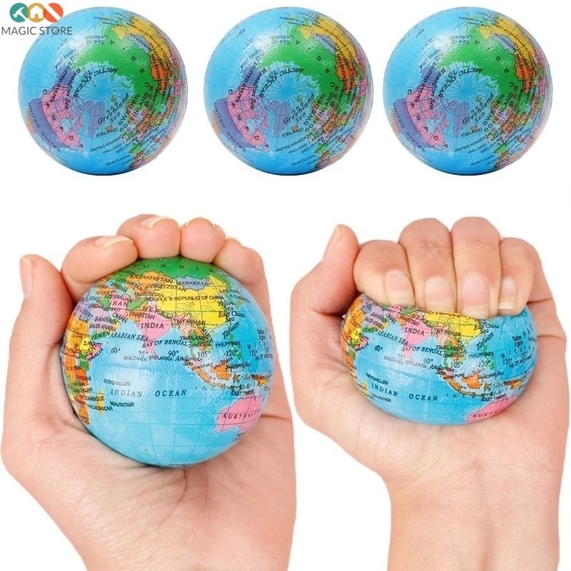 5 ชิ้น World Map Foam Ball - Earth Globe Elastic Ball - ของเล่นบีบอัด ...