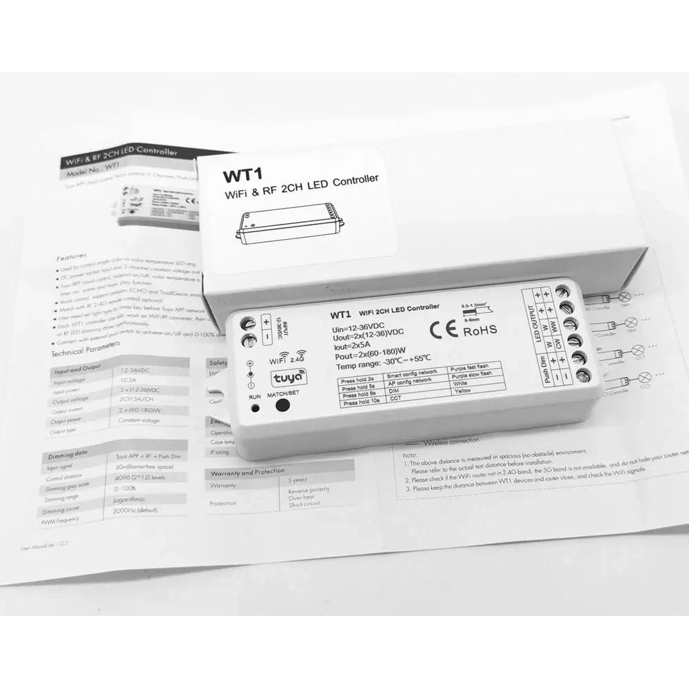 Tuya Wifi 2in1 LED Controller DC12V 24V 2CH 10A Smart Life Voice Push ...