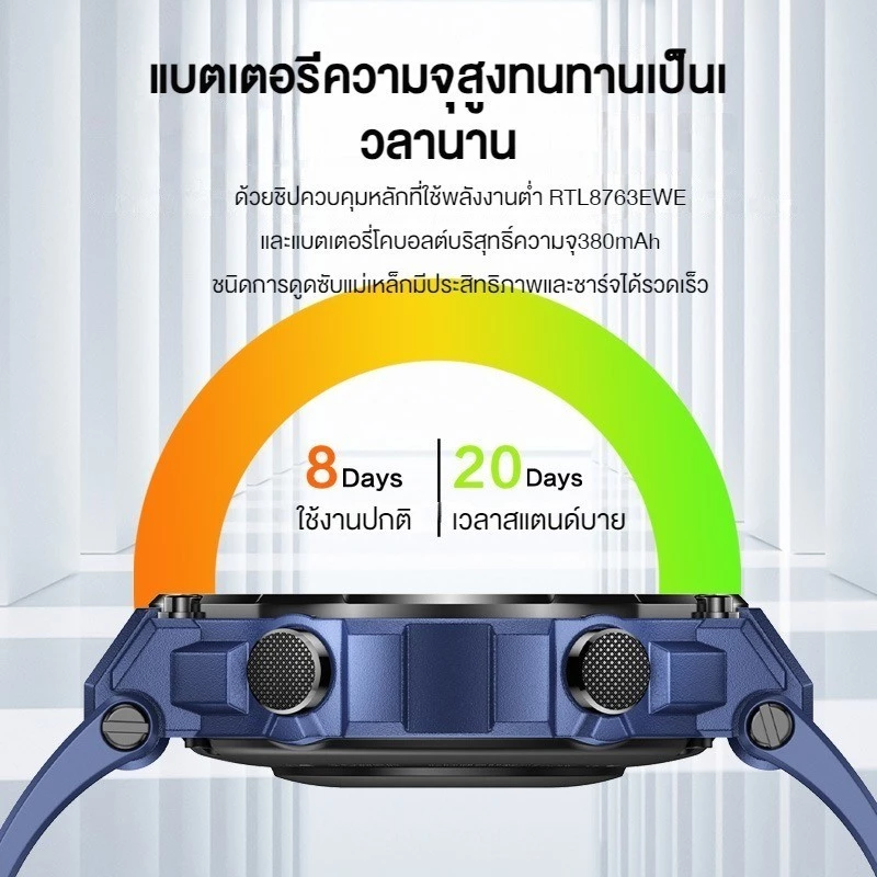 Aolon Tetra R2 1.32 นิ้ว สมาร์ทวอทช์ ผู้ชาย นาฬิกาวิ่ง บลูทูธโทร ควบคุมเพลง การตรวจการนอนหลับ HR BP SPO2 380mAh