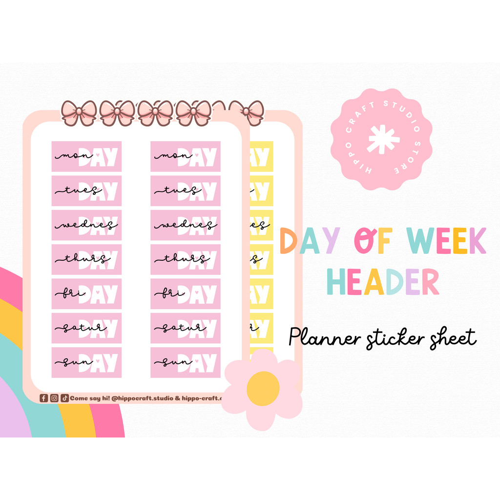 Day of week header | Planner sticker sheet แถบวันแนวนอน แพลนเนอร์ ...