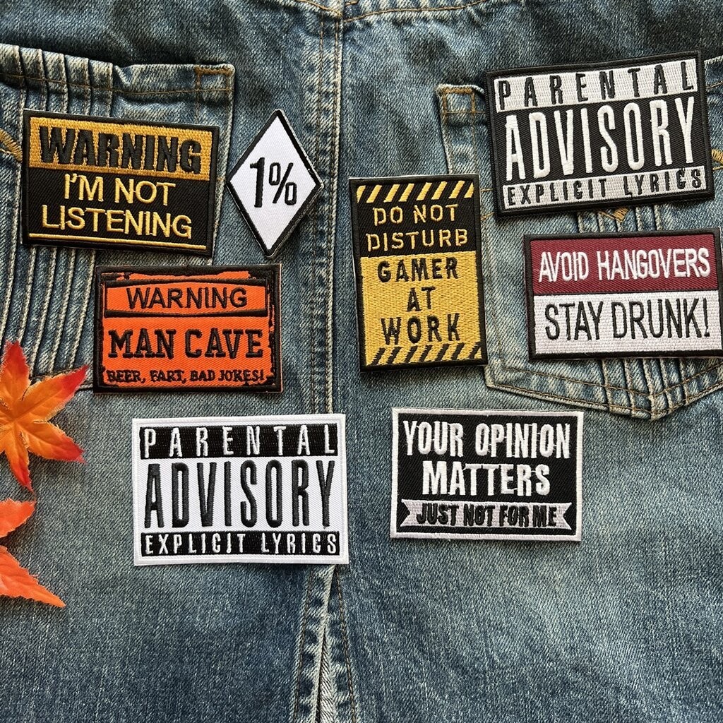 ป้าย Warning กวนๆ ตัวรีดติดเสื้อ อาร์มรีด อาร์มปัก ตกแต่งเสื้อผ้า หมวก ...