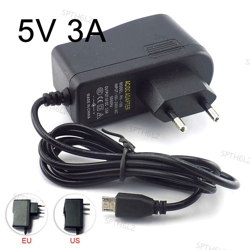 Micro USB 5V 3A AC DC Power Adapter EU US Plug 100 V-240 V 3000mA ...