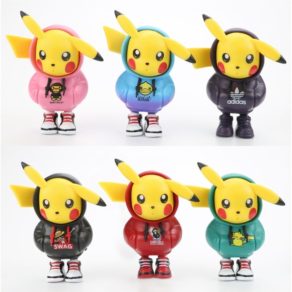 6 รูปแบบ Pikachu Pokémon เสื ้ อผ ้ าอินเทรนด ์ Street สวมใส ่ Pokemon ...