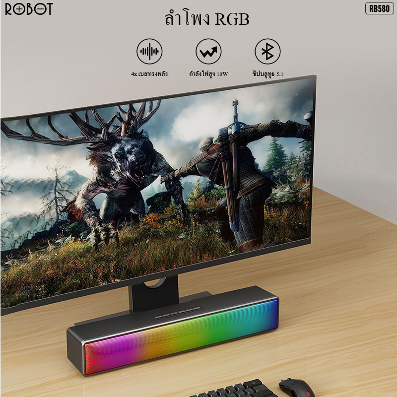 ROBOTลำโพงซาวด์บาร์ รุ่น RB580 ลำโพงบลูทูธปุ่มหมุนไฟ LED สามารถใช้มือ ...