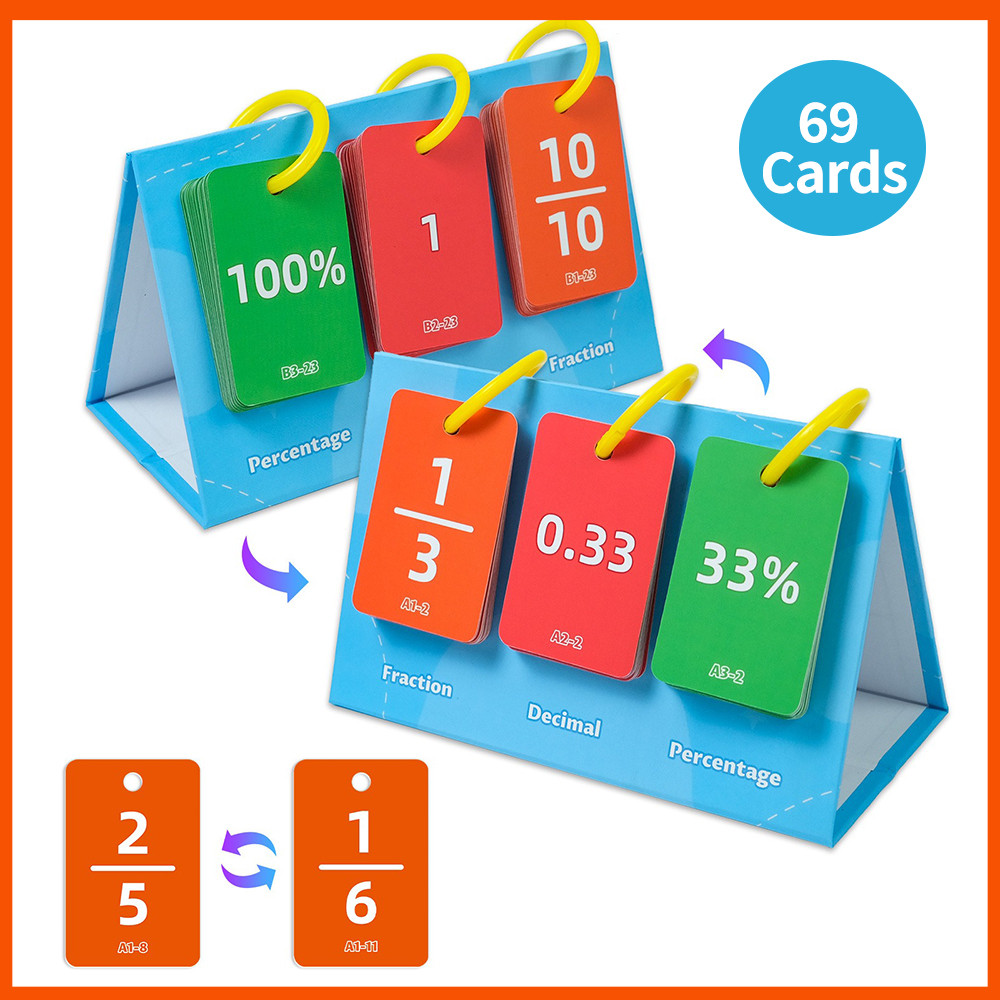 69 การ์ด Fraction Conversion Flashcard Montessori คณิตศาสตร์ของเล่น ...