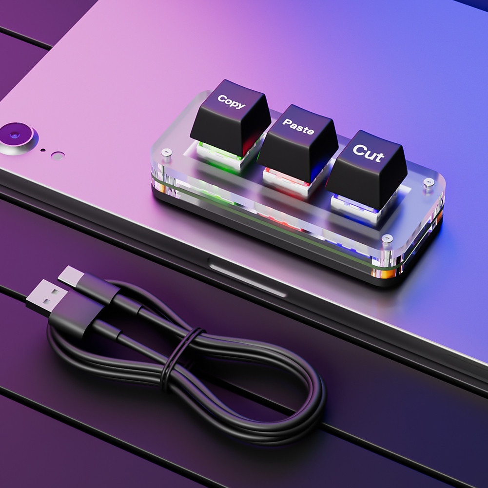 คีย์บอร์ดเล่นเกม RGB Mini Cut Copy Paste 3-Key USB Type-C | Shopee Thailand