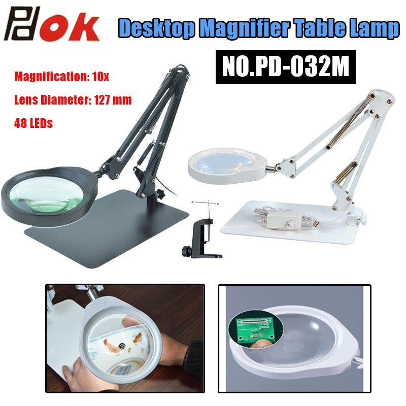 Pdok 10X แว่นขยายตั้งโต๊ะแบบเรืองแสงพร้อมไฟส่องสว่าง LED PD-032M สีดํา ...