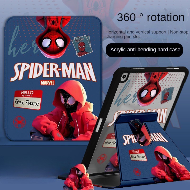iPad 360 ° Rotation การ์ตูน Spider Man พร้อมผู้ถือปากกาเหมาะสําหรับอะคร ...
