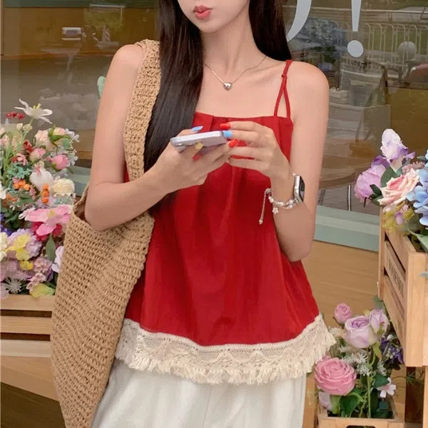 เสื้อสายเดี่ยว บริสุทธิ์ ความต้องการ ออกแบบลูกไม้ขอบแขนกุดยกทรงฤดูร้อน ...