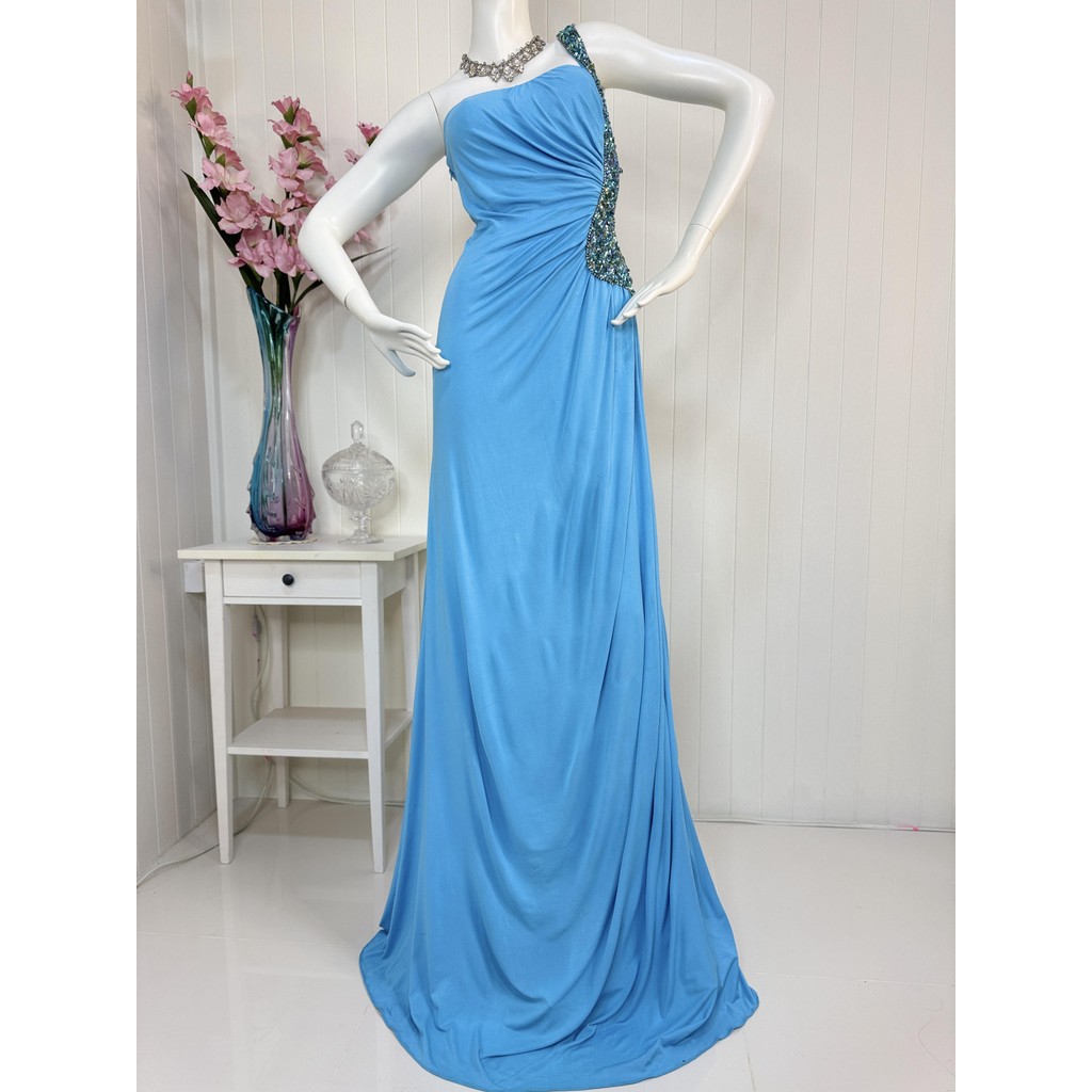 ชุดราตรีสีฟ้า ผ้ายืด แบรนด์ COLORS งาน Used | Shopee Thailand
