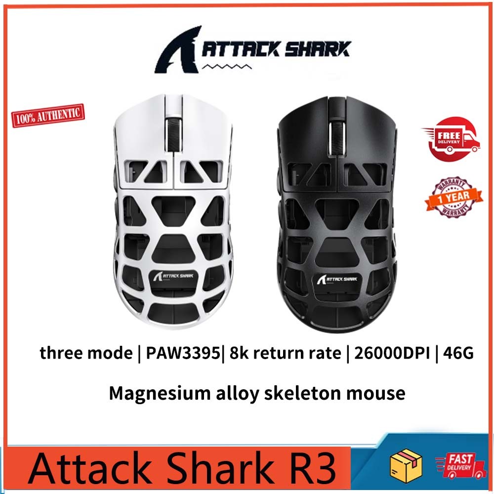 Attack Shark R3 PAW3395 แมกนีเซียมอัลลอยด์สามโหมดไร้สาย 8K Esports ...