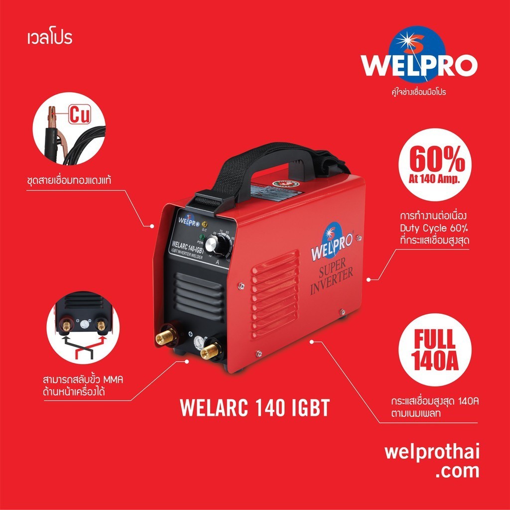 ตู้เชื่อมอินเวอเตอร์ MMA 140A WELPRO รุ่น WELARC 140 IGBT พร้อมกระเป๋า ...