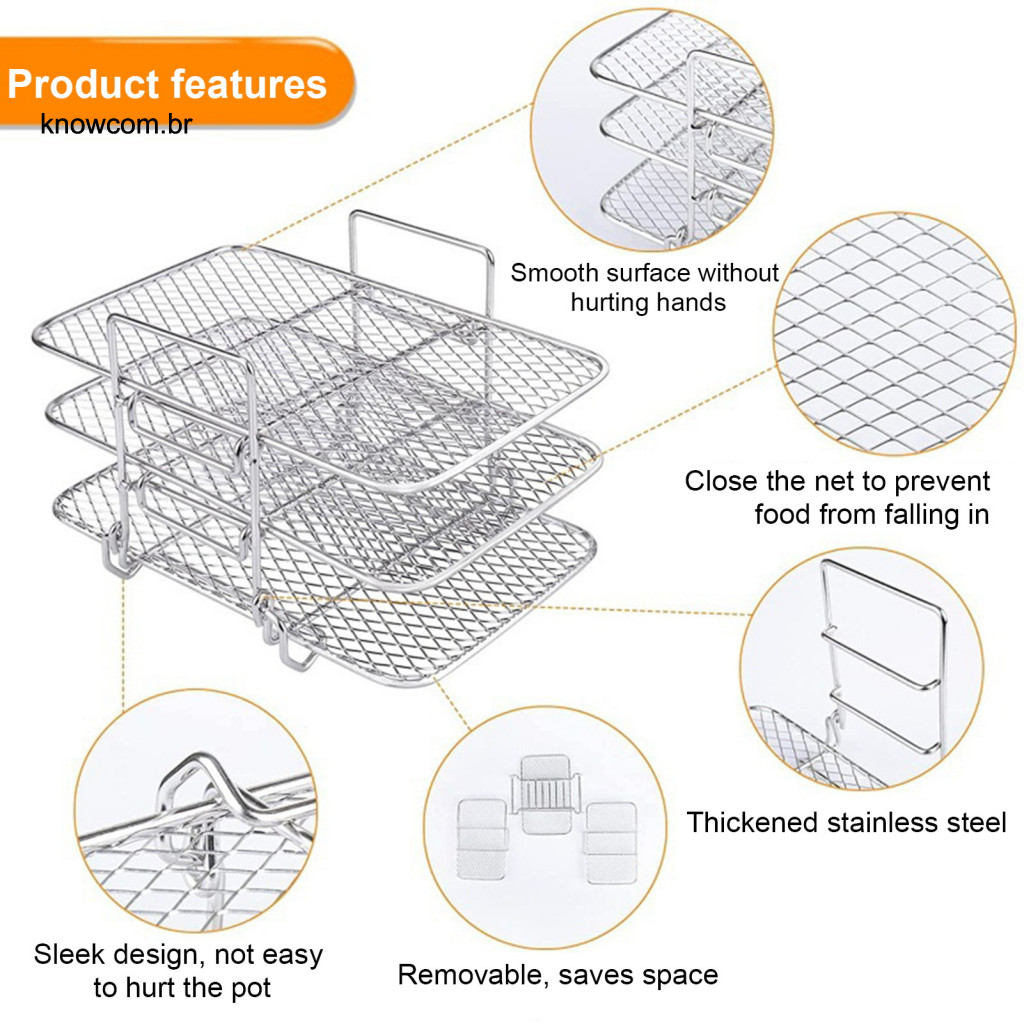 Kn Hollow Design Air Fryer Rack Air Fryer Grill ตะกร้า 3 ชั้นสแตนเลส