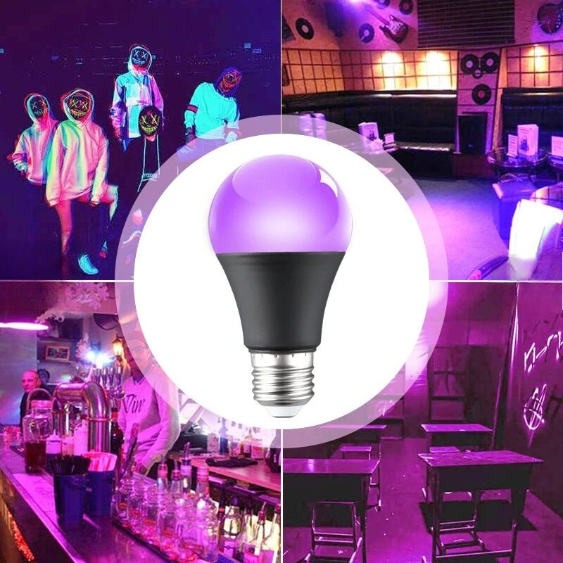 9w Led หลอดไฟสีดํา E27 UV 395nm เรืองแสงสําหรับ Body Paint Club Party ...
