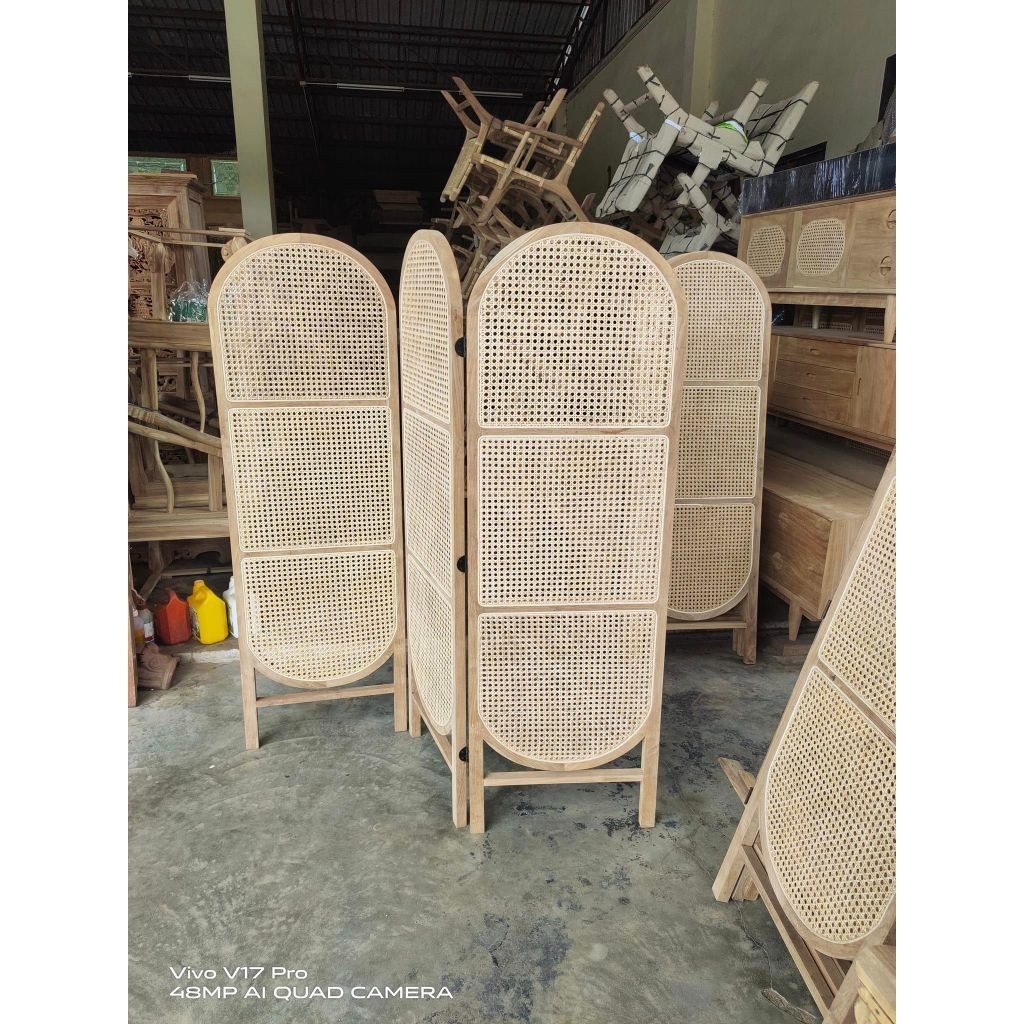 พร้อมส่ง Folding Door Teak Rattan Partition ฉากกั้นห้อง มินิมอล 3บานพับ ...