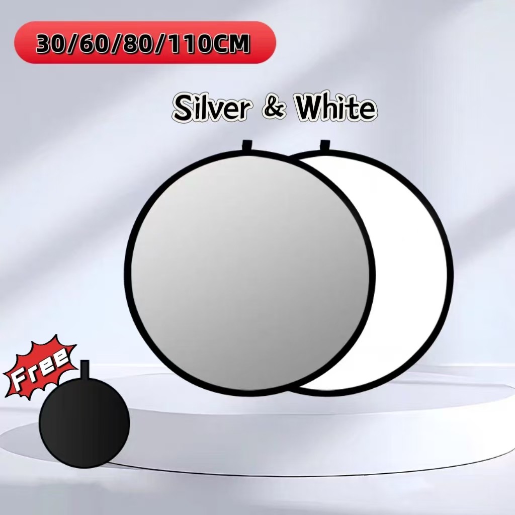 30cm/60cm/80cm/110cm Photography Sliver & White 2 in 1 Reflector Photo ...