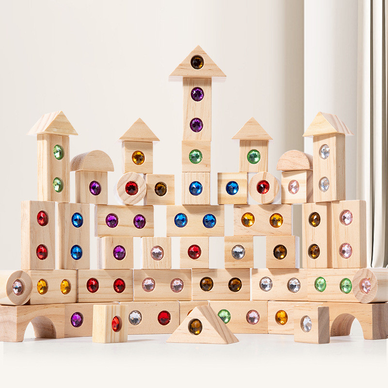 Montessori Wooden Gem Blocks – Color Sorting & Castle Building Set (ไม้ ...