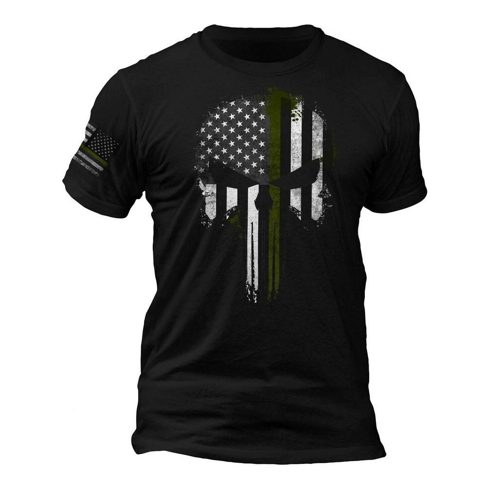 {XS3XL} Usa Tactical Thin Green Line Flag Punisher Skull Flag Sports