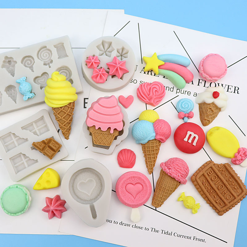 ไอศกรีมอมยิ้มแม่พิมพ์ซิลิโคน Macaroon Cone Diy ช็อกโกแลต F Ondant เค้ก ...