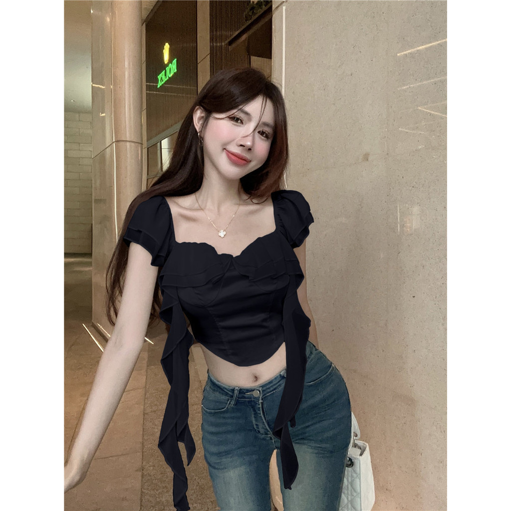 Sweet and Spicy Short off-Shoulder Niche Top Stringy Selvedge Shirt ...