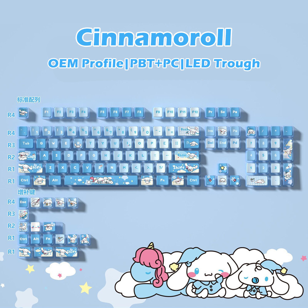Cinnamoroll Keycap OEM โปรไฟล์ 120 คีย์ PBT PC Dye Sublimation Light ...