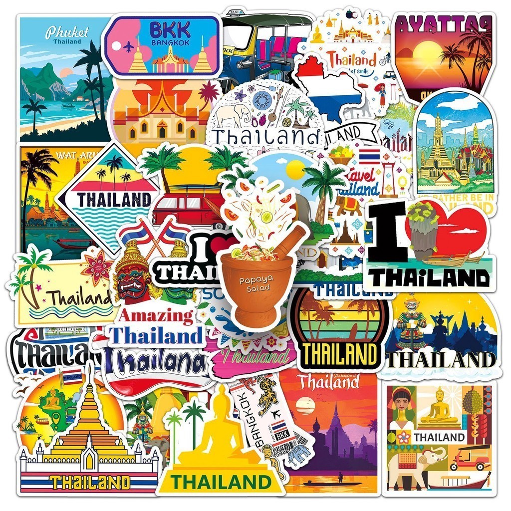 Thailand travel sticker มวยไทย ประเทศไทย กรุงเทพฯ สงกรานต์ ticket สติก ...