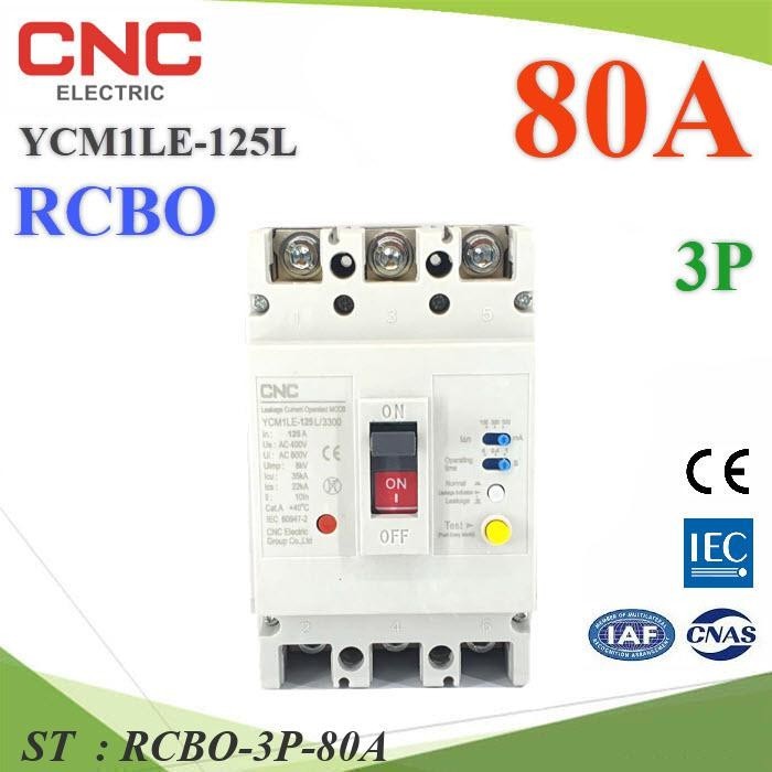 80A 3P RCBO AC Residual Current Circuit Breaker with Overcurrent ...